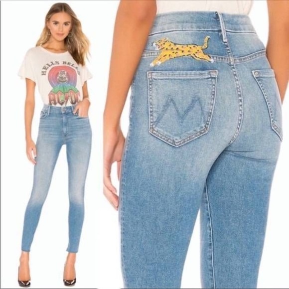 Mother High Waisted Looker Ankle Fray Shoot to Thrill Painted Leopard Jeans 25 - Picture 15 of 15